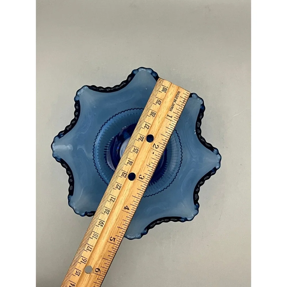 Vtg Cobalt Blue Glass Ruffled Footed Bowl Beaded Edge Candy Nut Dish 5.25